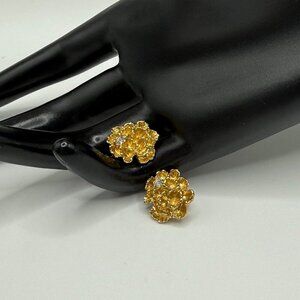 Vintage 76 AVON Flowerblaze Gold Tone Rhinestone Clip On Earrings